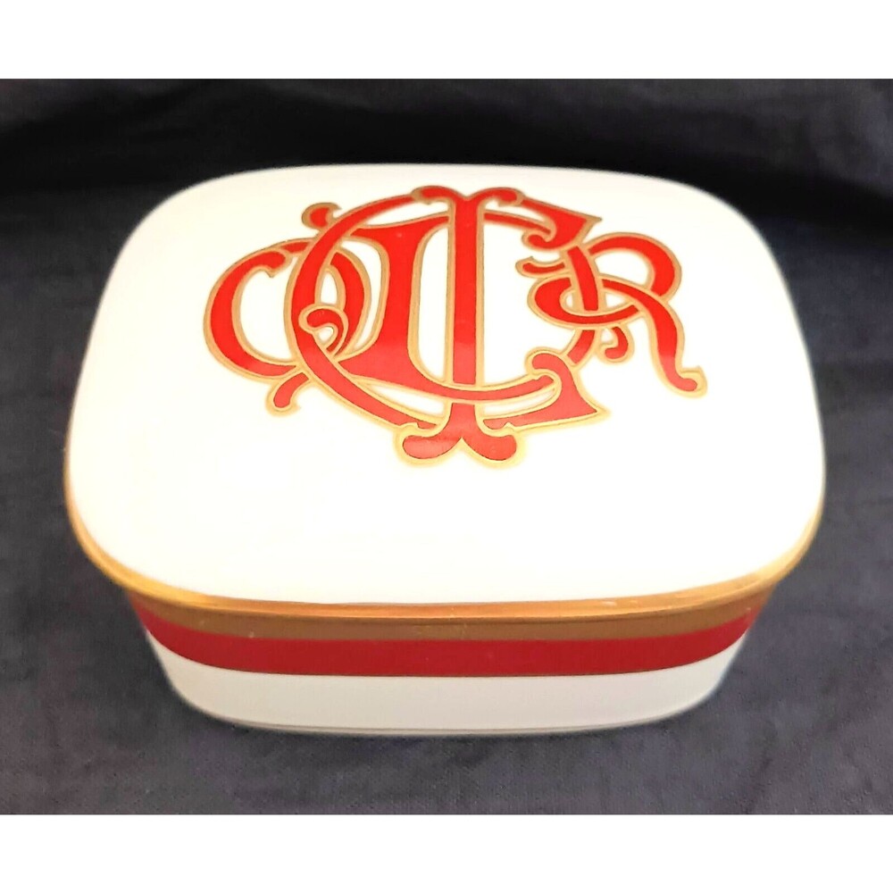 Christian Dior Fine Porcelain Red Dior Monogram Trinket Box Made in Japan 2X2.5
